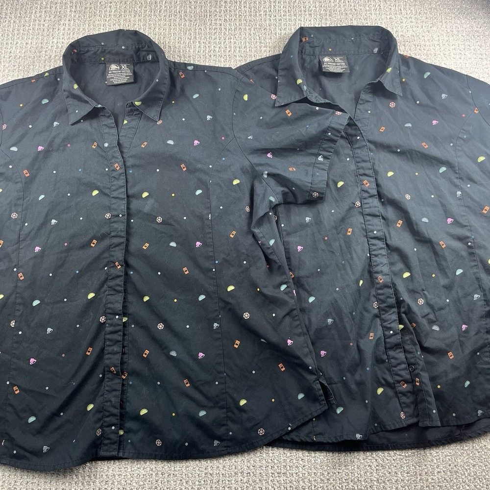 Taco Bell Shirt Women XL Black Button Up SS Taco All Over Print Employee Lot (2)